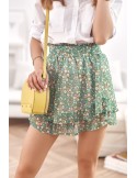 Chiffon mini skirt with flowers, green MP803720 - Online store - Boutique